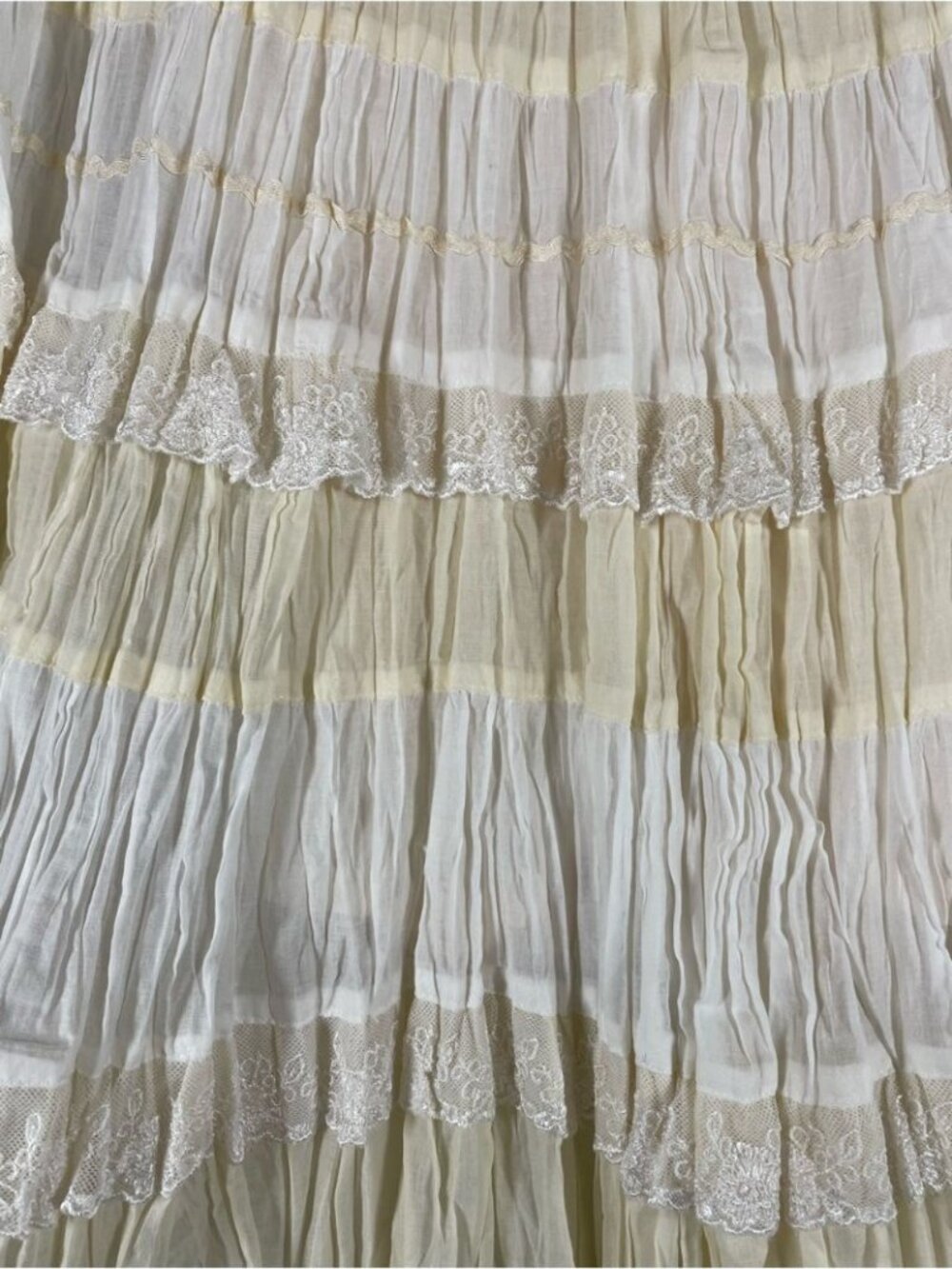 Boho Tiered Crinkle Maxi Skirt Cream White Prairie Cottagecore Festival Chic - Picture 15 of 16